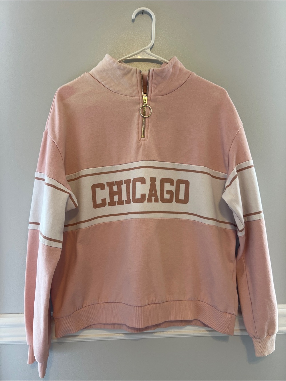 H&M Light Pink Chicago Quarter-Zip Crewneck